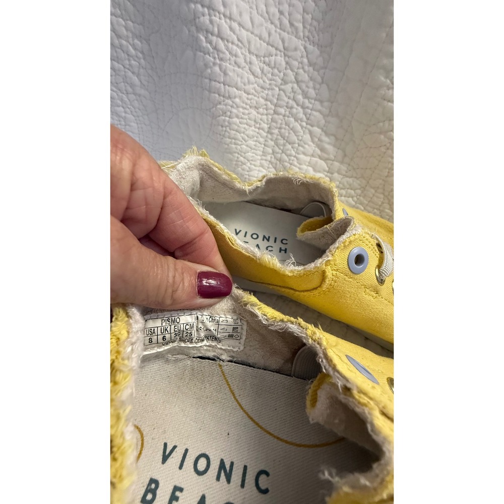 Vionic Beach Pismo Yellow Canvas Lace Up Sneakers Casual Comfort Women's Shoes - Picture 7 of 9